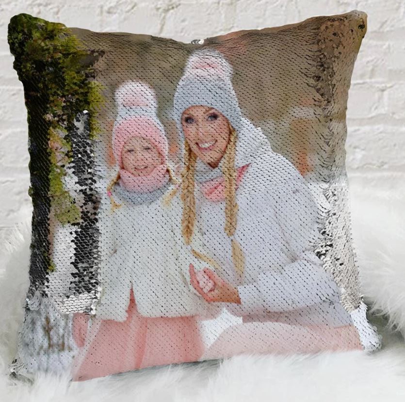 16" x 16' Sequin Cushion Cover | Family Photo | Team Logo Personal Design